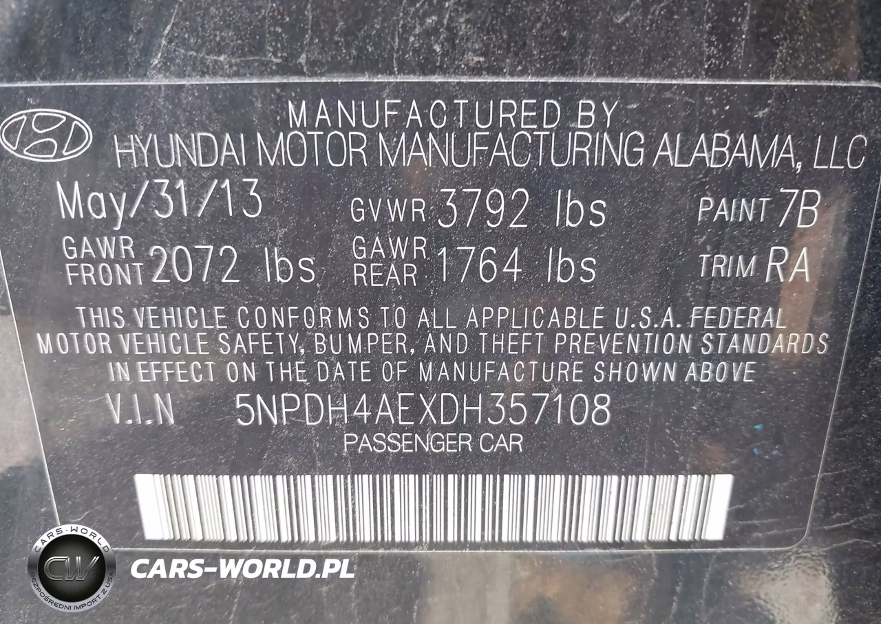 2013 Hyundai Elantra Gls VIN:5NPDH4AEXDH357108 - 9