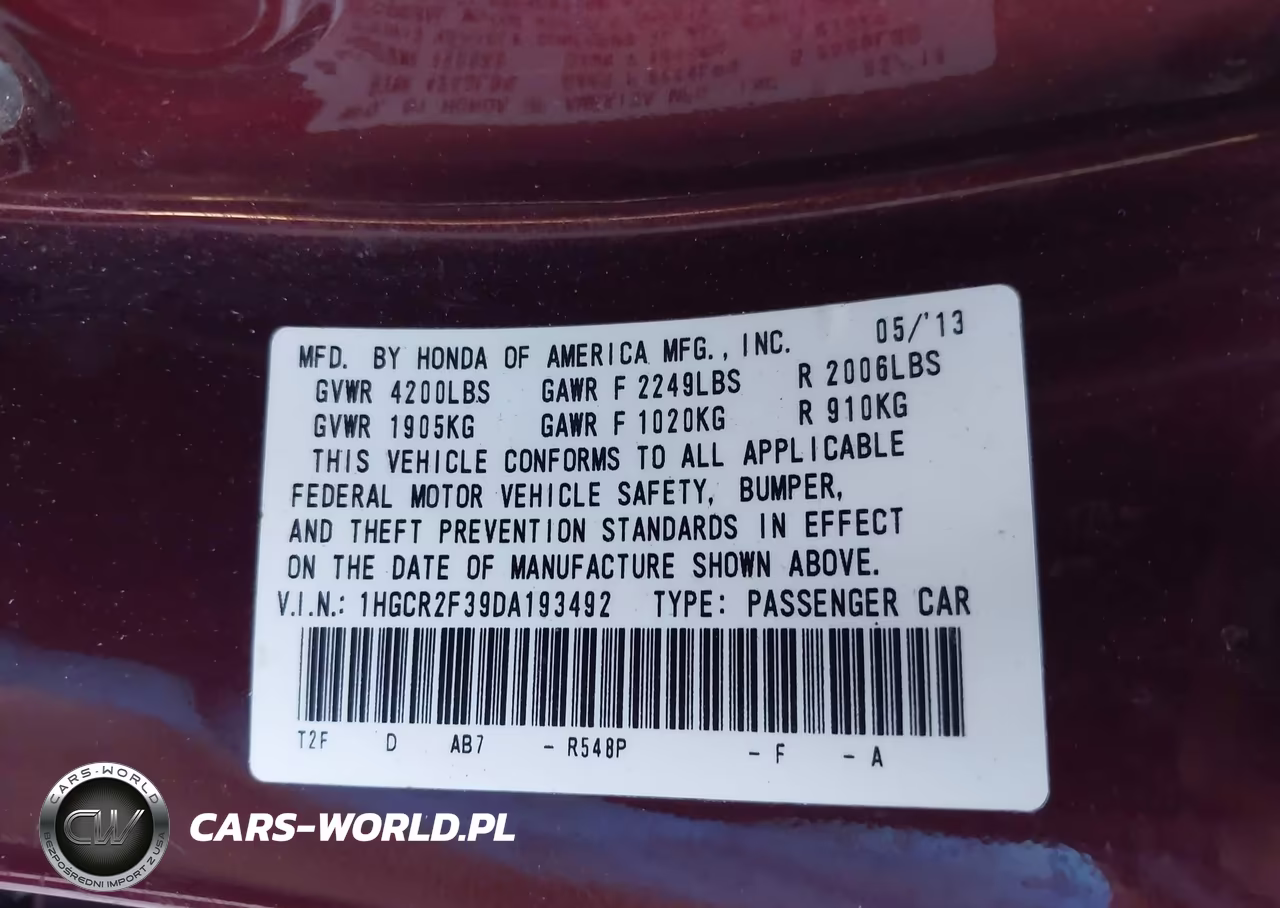 2013 Honda Accord Lx VIN:1HGCR2F39DA193492 - 9