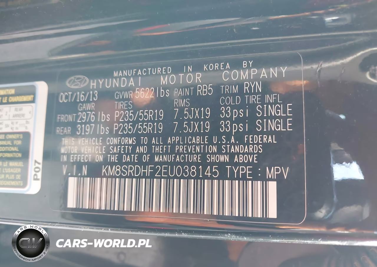 2014 Hyundai Santa Fe Limited VIN:KM8SRDHF2EU038145 - 9