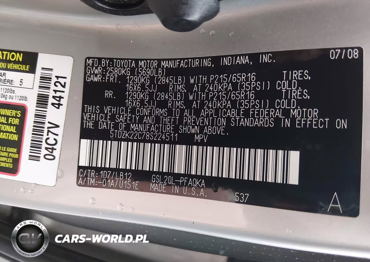 2008 Toyota Sienna Xle VIN:5TDZK22C78S224511 - 9