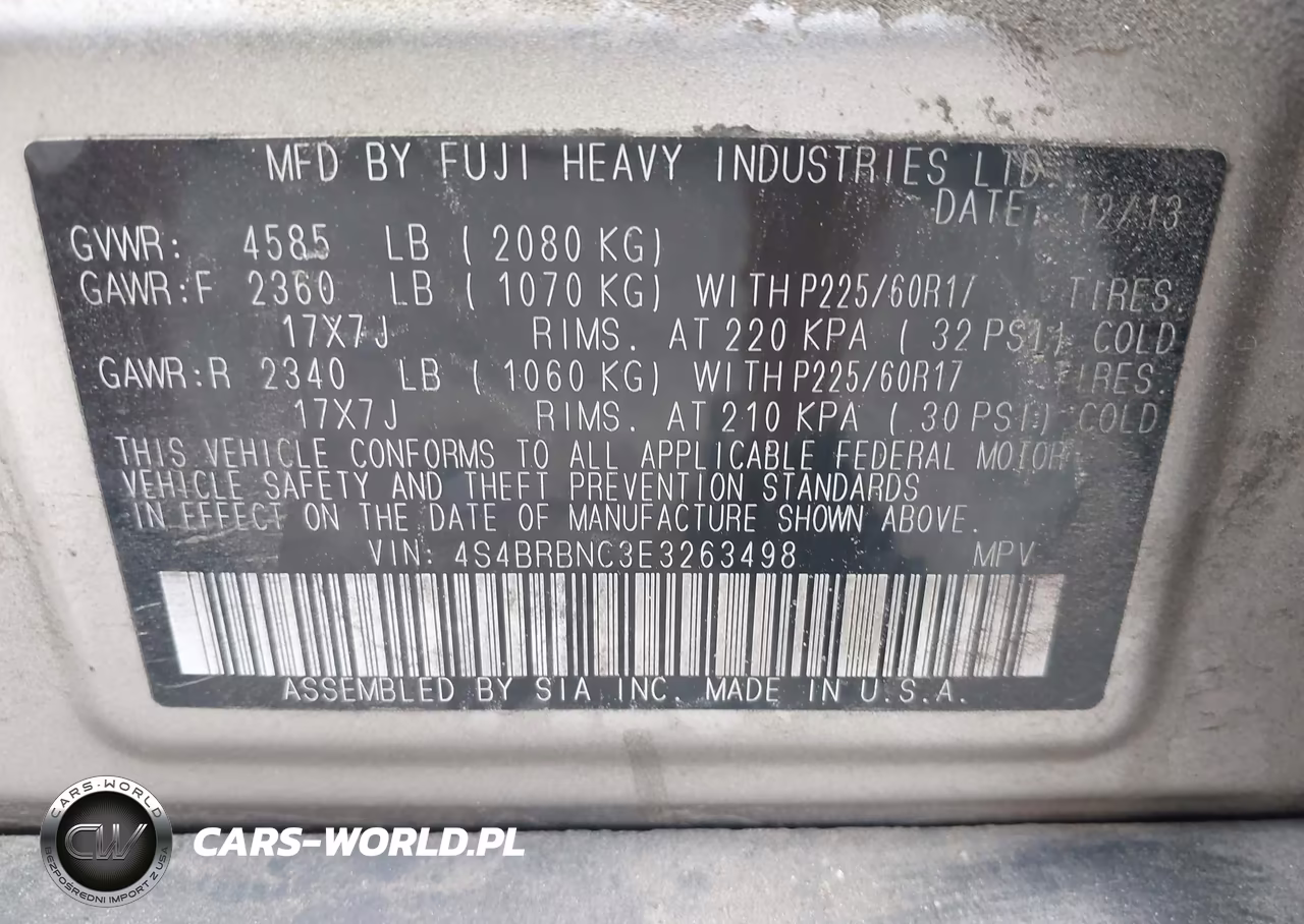 2014 Subaru Outback 2.5I Limited VIN:4S4BRBNC3E3263498 - 9