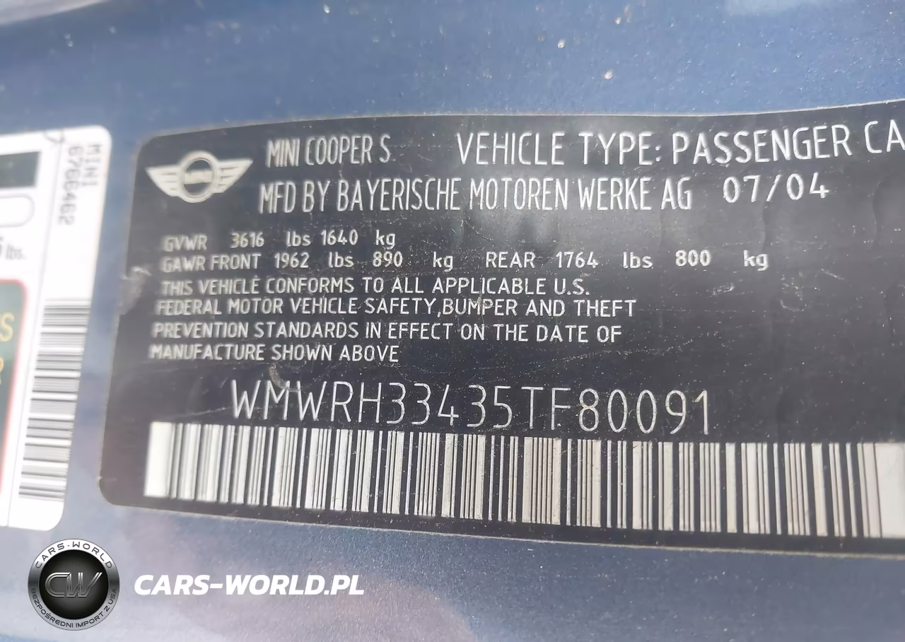 2005 Mini Cooper S VIN:WMWRH33435TF80091 - 9