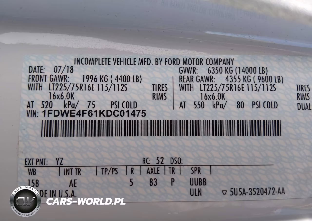 2019 Ford E-450 Cutaway VIN:1FDWE4F61KDC01475 - 9
