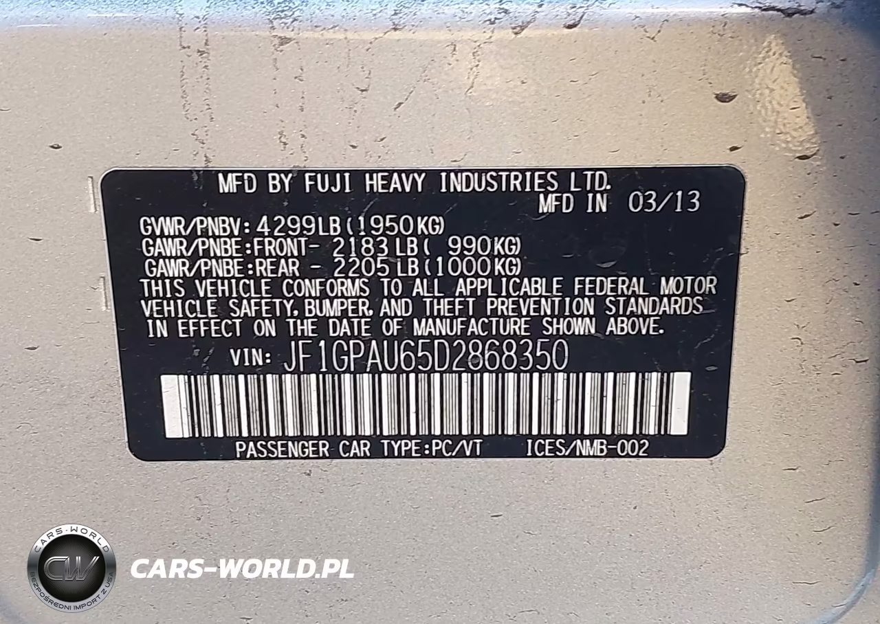 2013 Subaru Impreza 2.0I Sport Limited VIN:JF1GPAU65D2868350 - 9