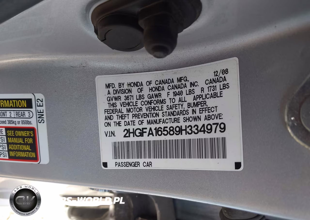 2009 Honda Civic Lx VIN:2HGFA16589H334979 - 9