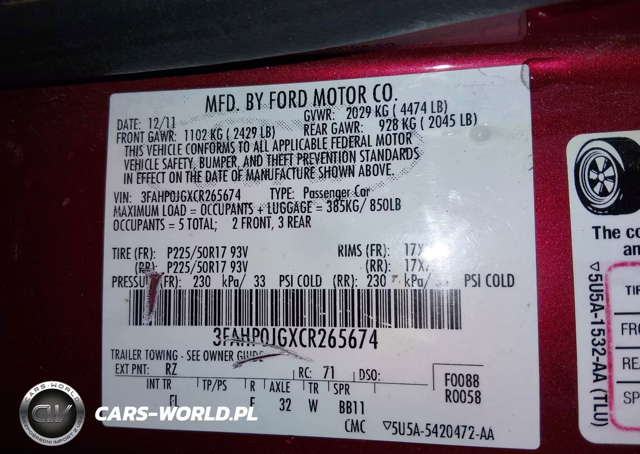 2012 Ford Fusion Sel VIN:3FAHP0JGXCR265674 - 9