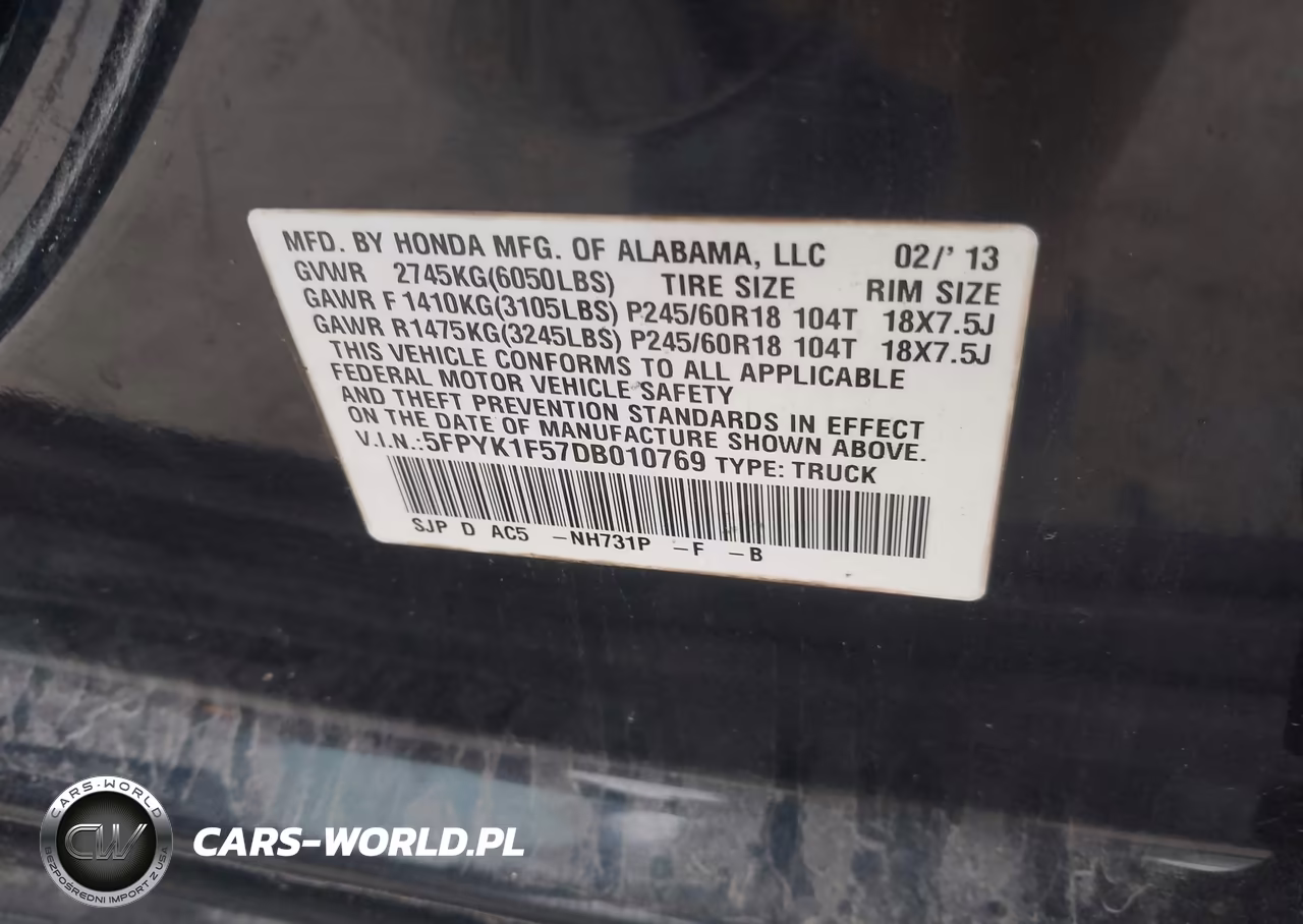 2013 Honda Ridgeline Rtl VIN:5FPYK1F57DB010769 - 9