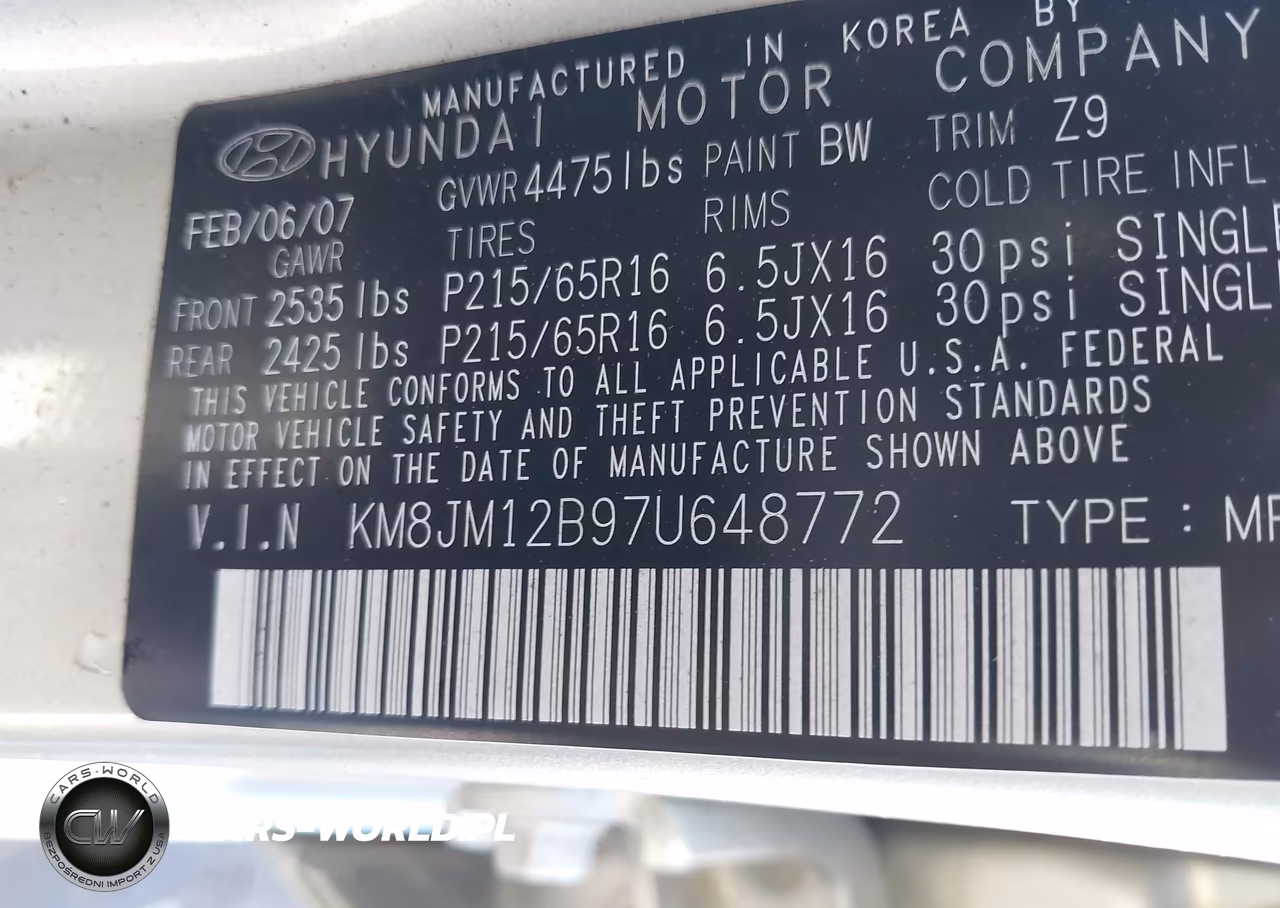 2007 Hyundai Tucson Gls VIN:KM8JM12B97U648772 - 9