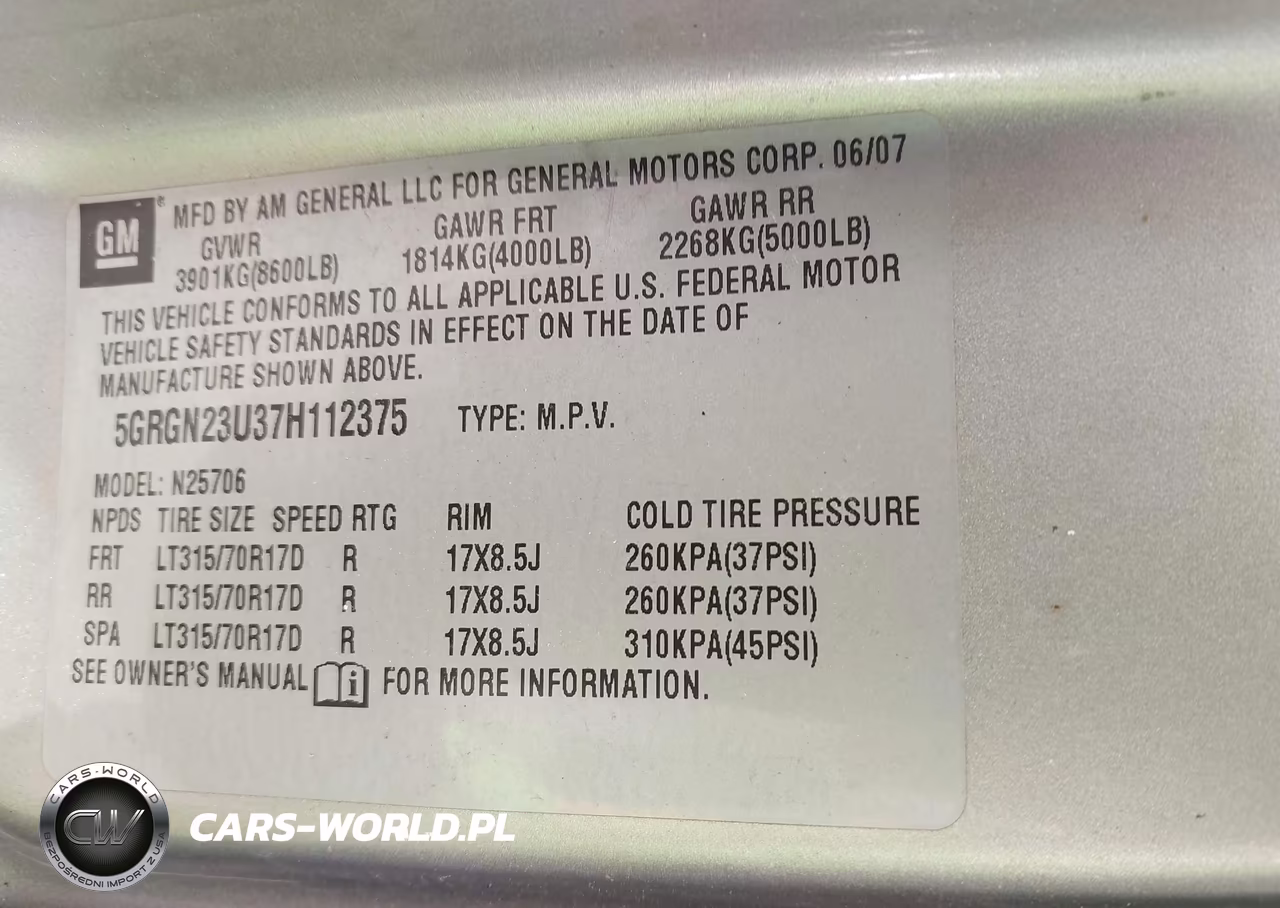 2007 Hummer H2 Suv VIN:5GRGN23U37H112375 - 9