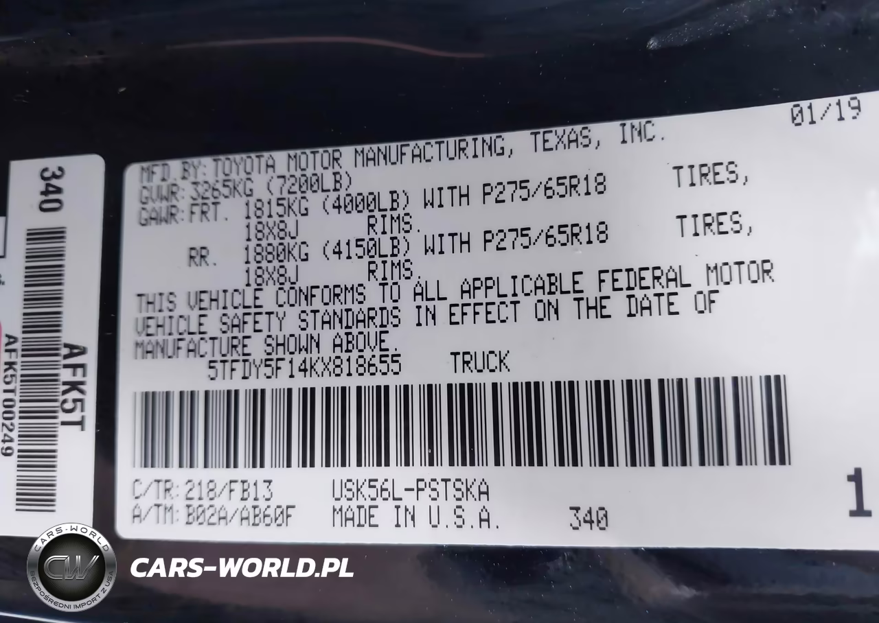 2019 Toyota Tundra Sr5 5.7L V8 VIN:5TFDY5F14KX818655 - 9