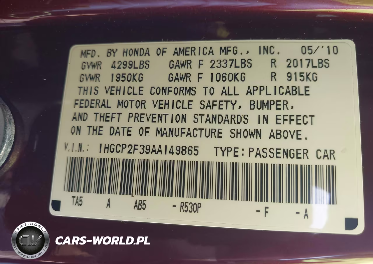 2010 Honda Accord 2.4 Lx VIN:1HGCP2F39AA149865 - 9