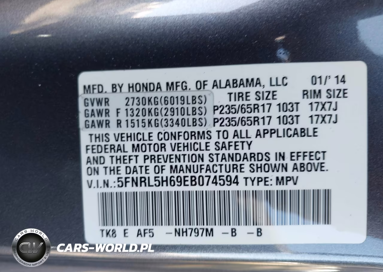2014 Honda Odyssey Ex-L VIN:5FNRL5H69EB074594 - 9