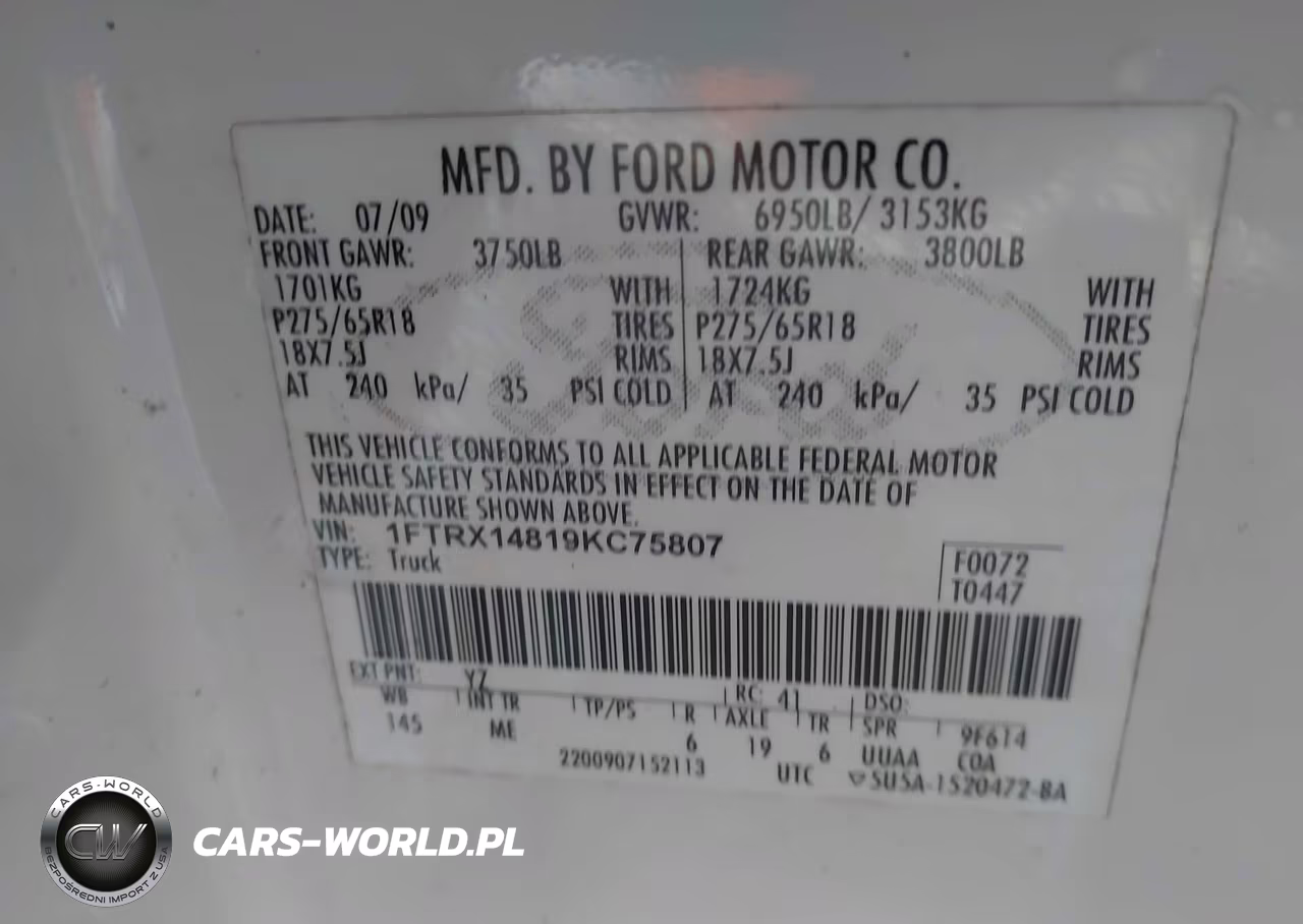 2009 Ford F-150 Stx-Xl-Xlt VIN:1FTRX14819KC75807 - 9