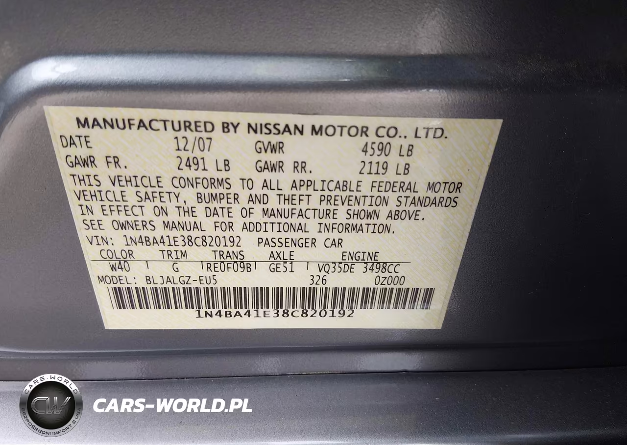 2008 Nissan Maxima 3.5 Sl VIN:1N4BA41E38C820192 - 9