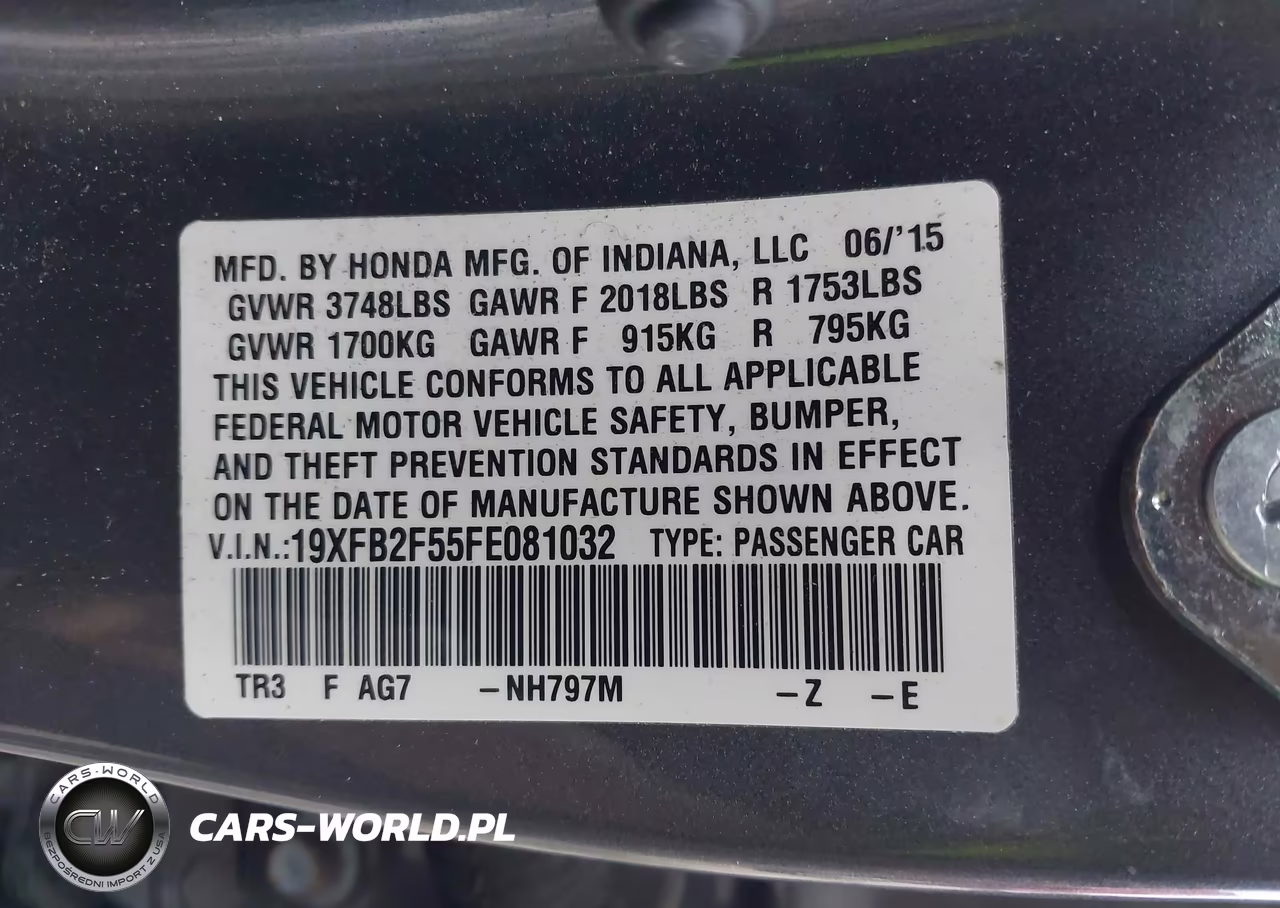 2015 Honda Civic Lx VIN:19XFB2F55FE081032 - 9
