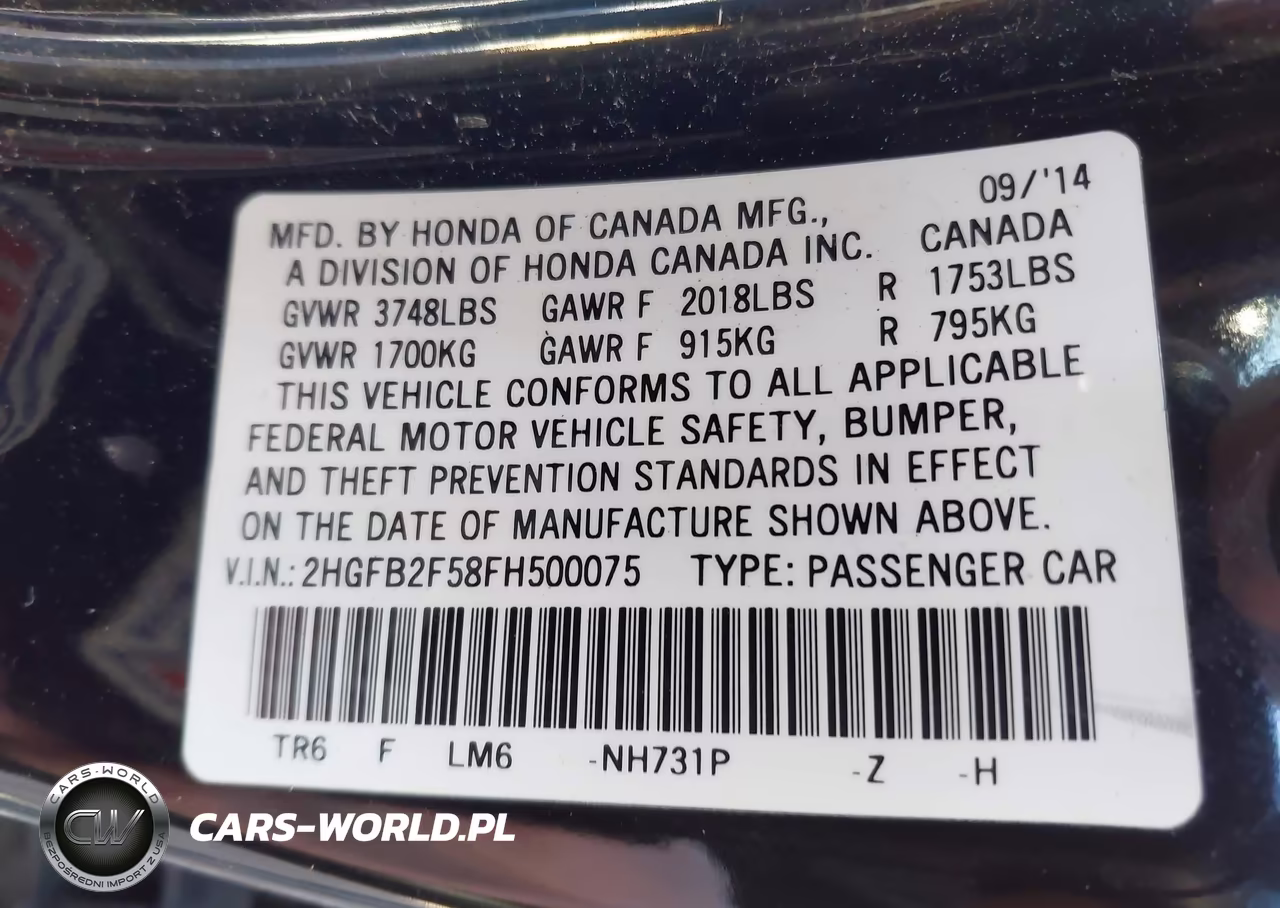 2015 Honda Civic Lx VIN:2HGFB2F58FH500075 - 9