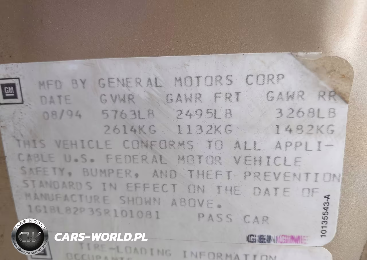 1995 Chevrolet Caprice VIN:1G1BL82P3SR101081 - 9