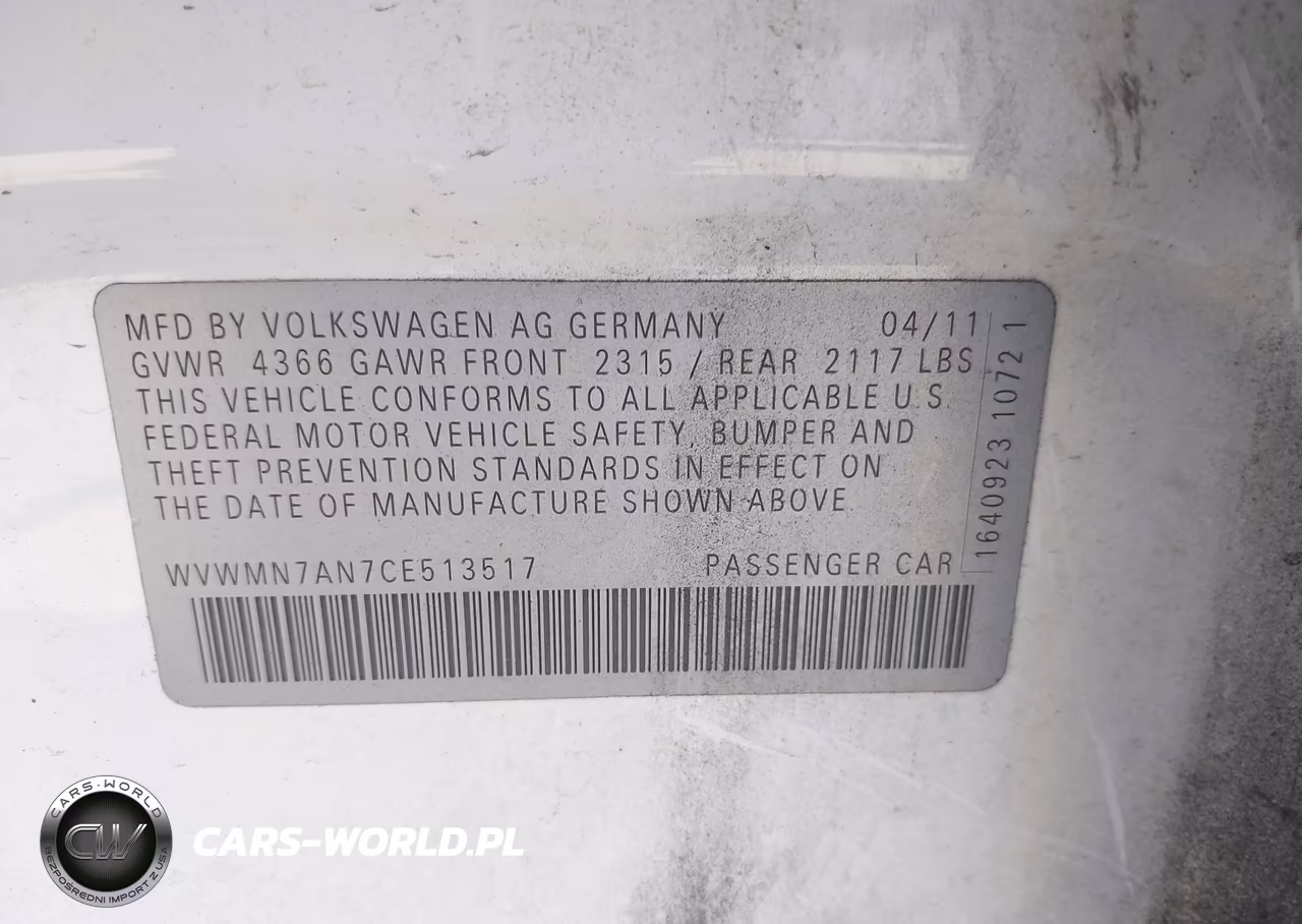 2012 Volkswagen Cc Sport VIN:WVWMN7AN7CE513517 - 9
