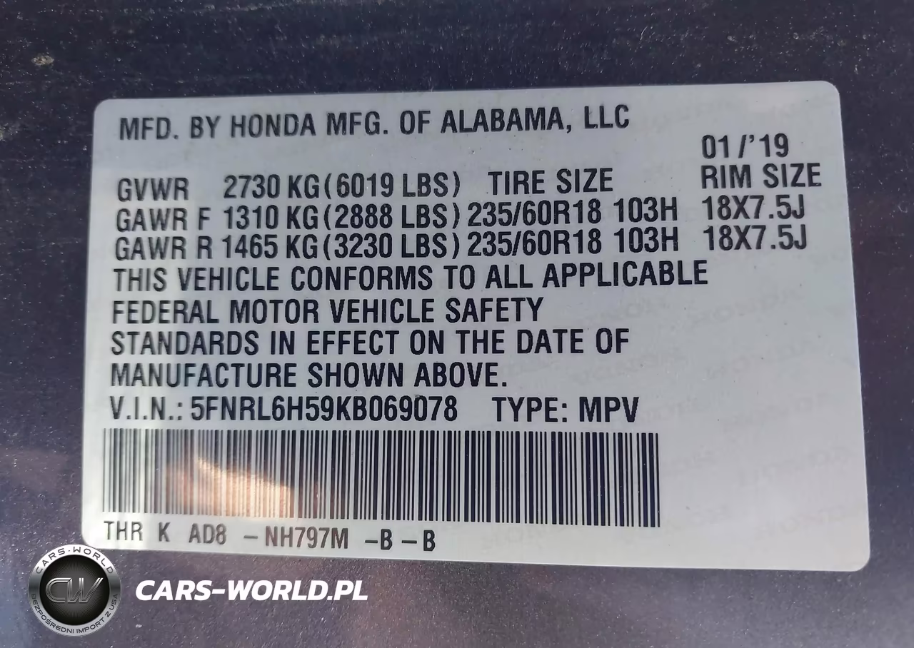 2019 Honda Odyssey Ex VIN:5FNRL6H59KB069078 - 9