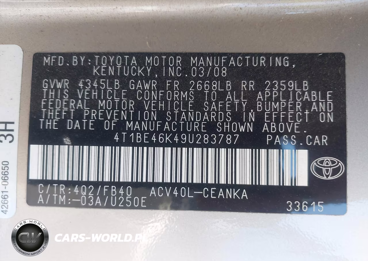 2009 Toyota Camry Le VIN:4T1BE46K49U283787 - 9