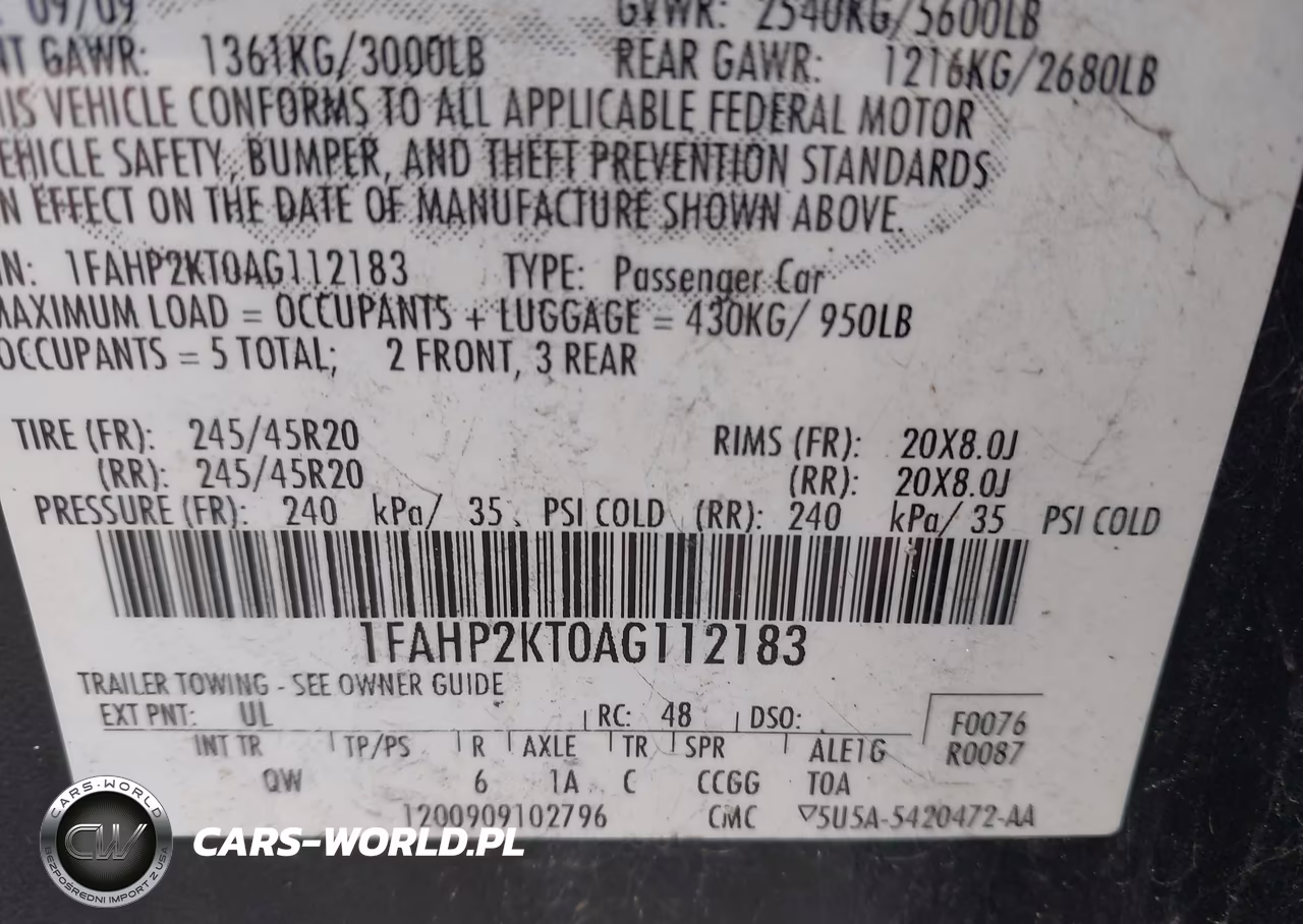 2010 Ford Taurus Sho VIN:1FAHP2KT0AG112183 - 9