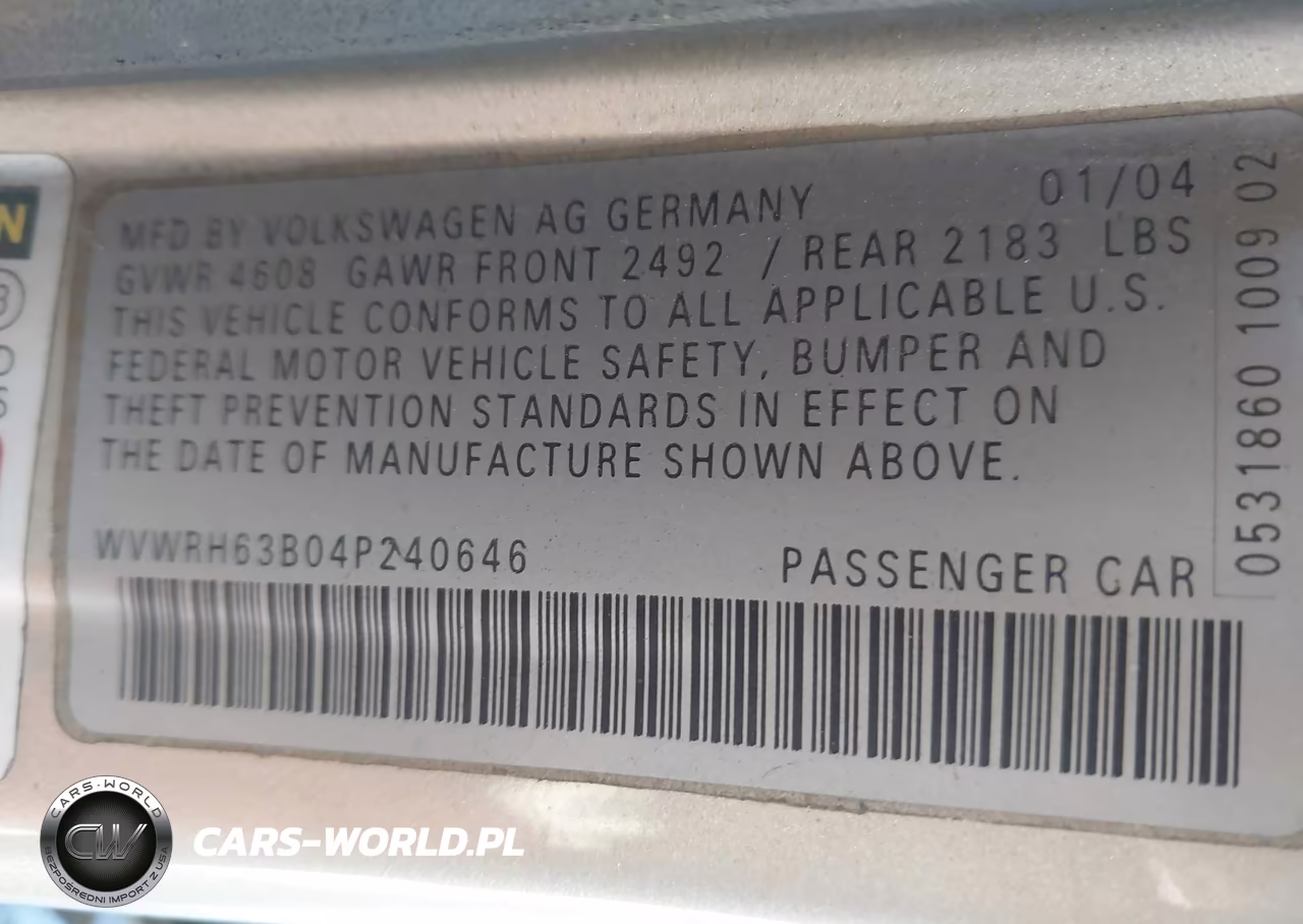 2004 Volkswagen Passat Glx VIN:WVWRH63B04P240646 - 9