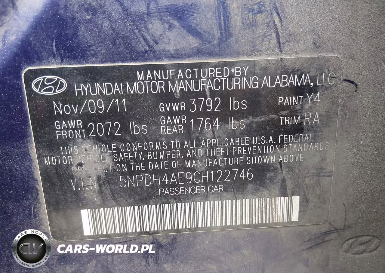 2012 Hyundai Elantra Gls VIN:5NPDH4AE9CH122746 - 9