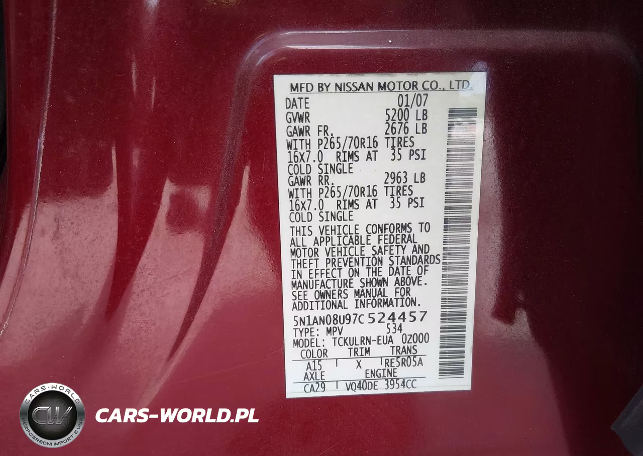 2007 Nissan Xterra S VIN:5N1AN08U97C524457 - 9