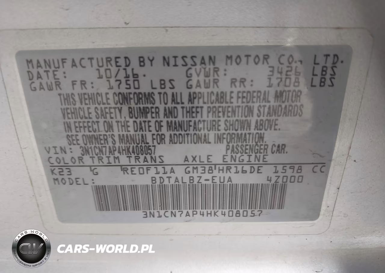 2017 Nissan Versa 1.6 Sv VIN:3N1CN7AP4HK408057 - 9
