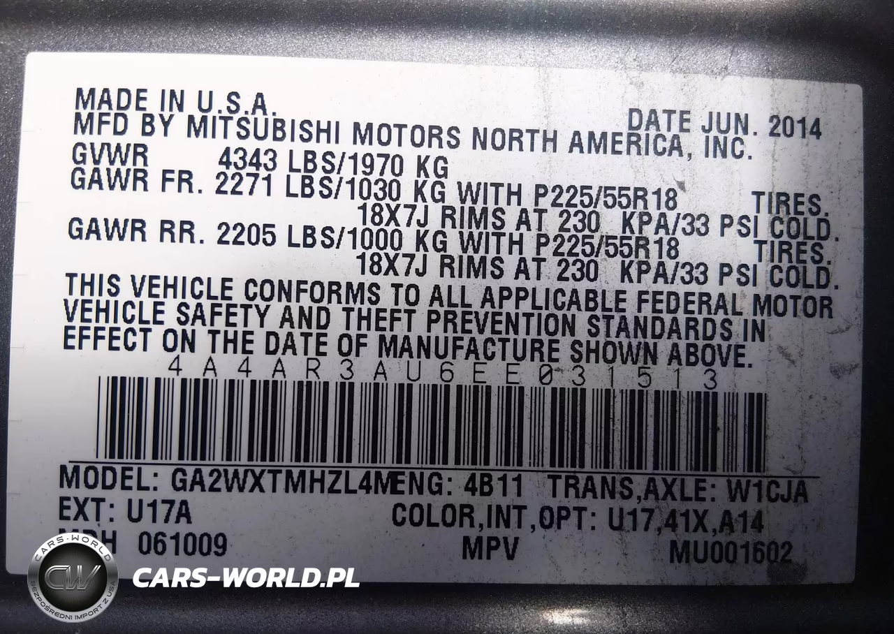 2014 Mitsubishi Outlander Sport Es VIN:4A4AR3AU6EE031513 - 9