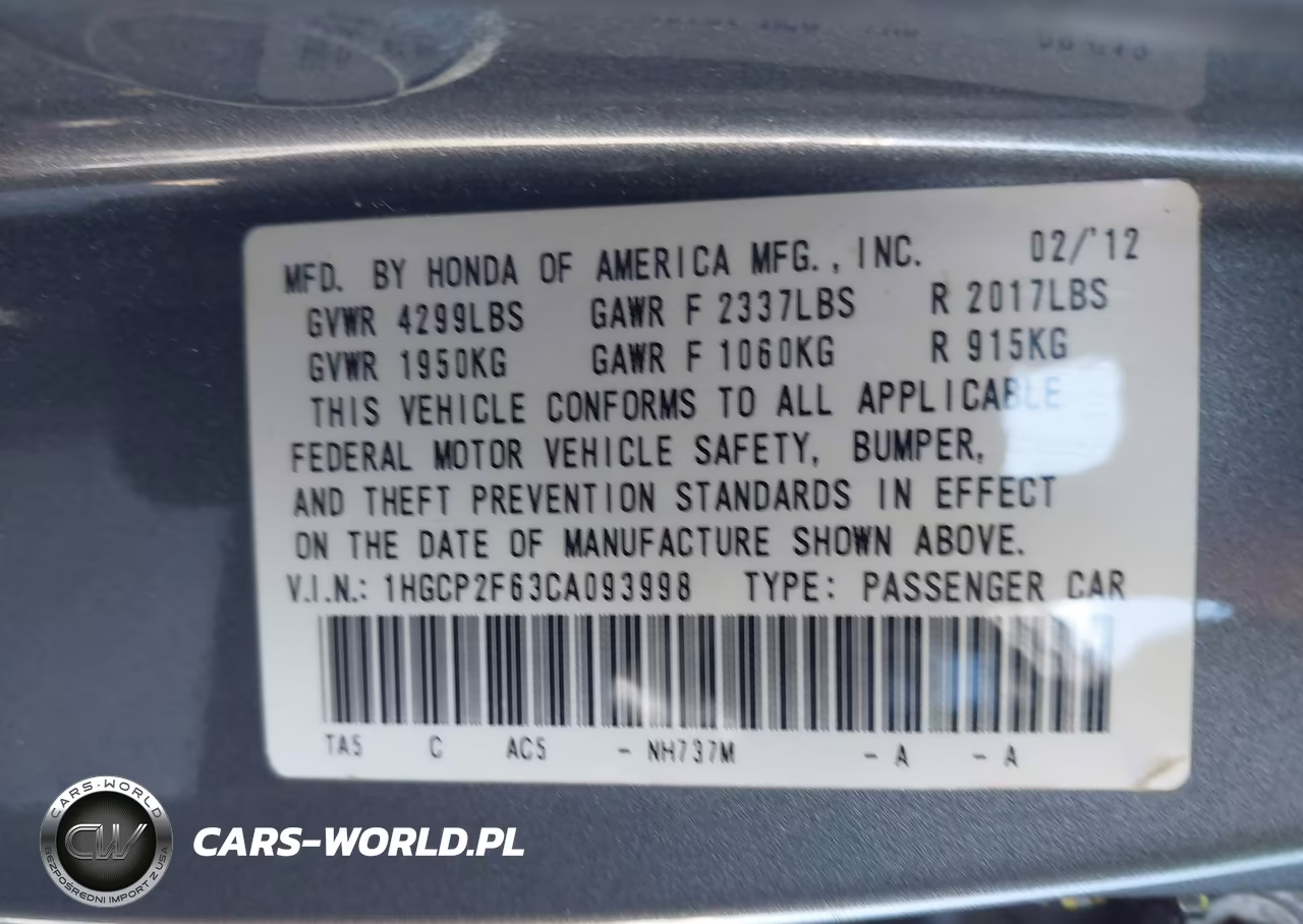 2012 Honda Accord 2.4 Se VIN:1HGCP2F63CA093998 - 9
