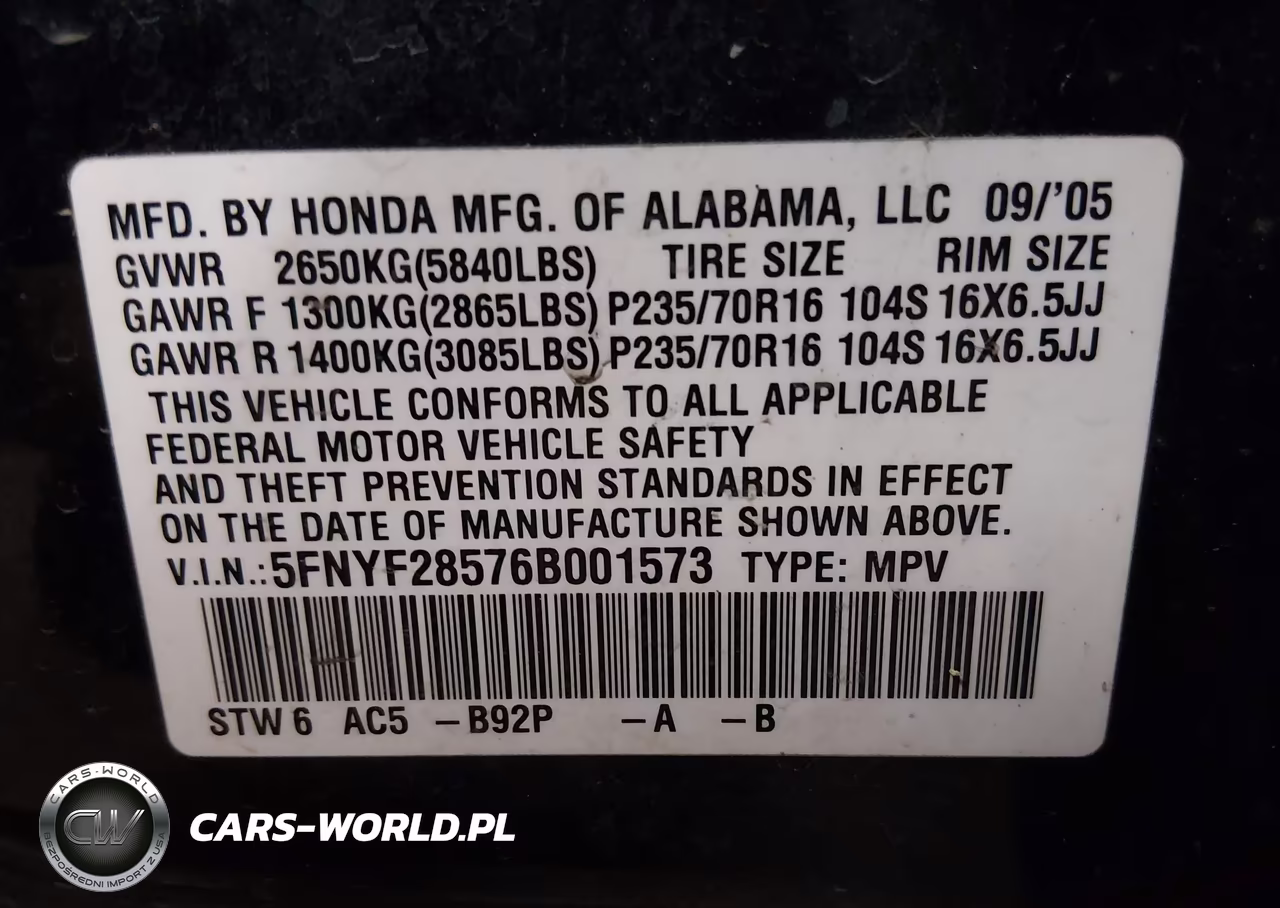 2006 Honda Pilot Ex-L VIN:5FNYF28576B001573 - 9