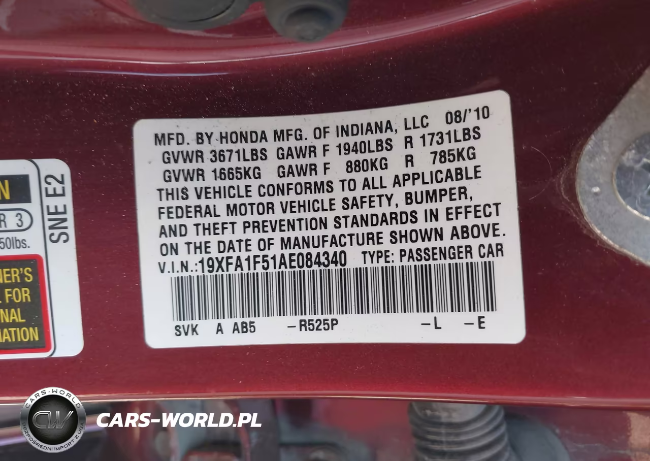 2010 Honda Civic Lx VIN:19XFA1F51AE084340 - 9