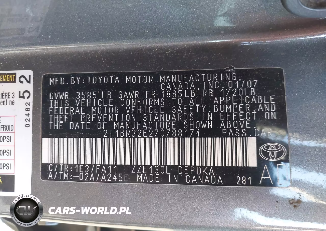 2007 Toyota Corolla Ce VIN:2T1BR32E27C788174 - 9