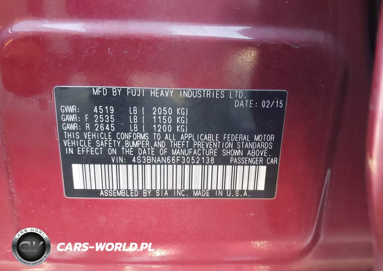 2015 Subaru Legacy 2.5I Limited VIN:4S3BNAN66F3052138 - 9