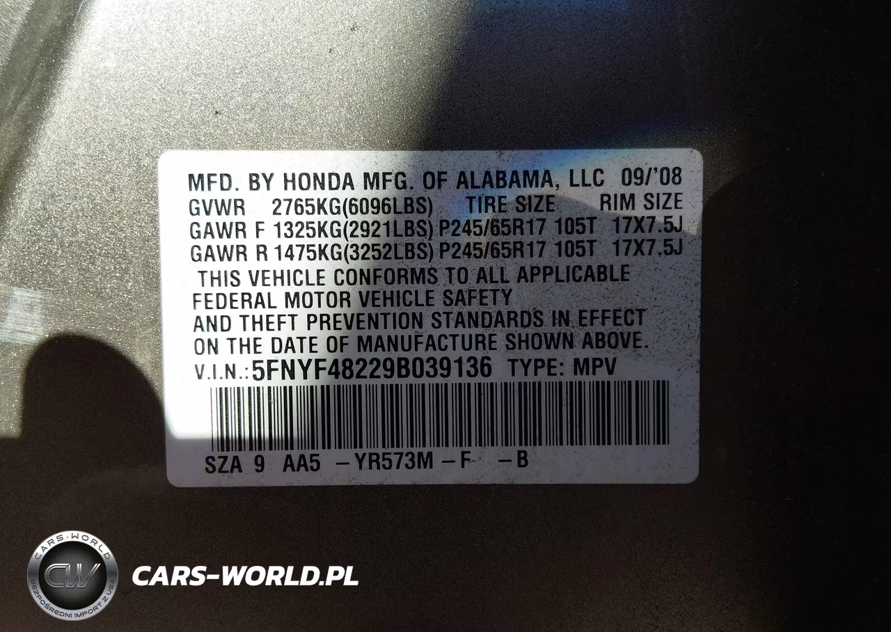 2009 Honda Pilot Lx VIN:5FNYF48229B039136 - 9
