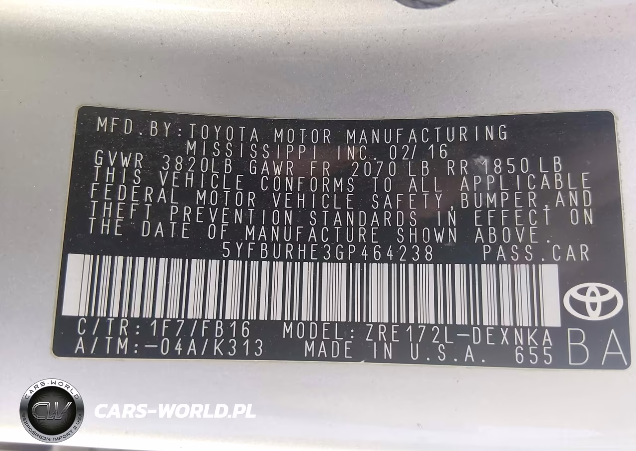 2016 Toyota Corolla Le VIN:5YFBURHE3GP464238 - 9