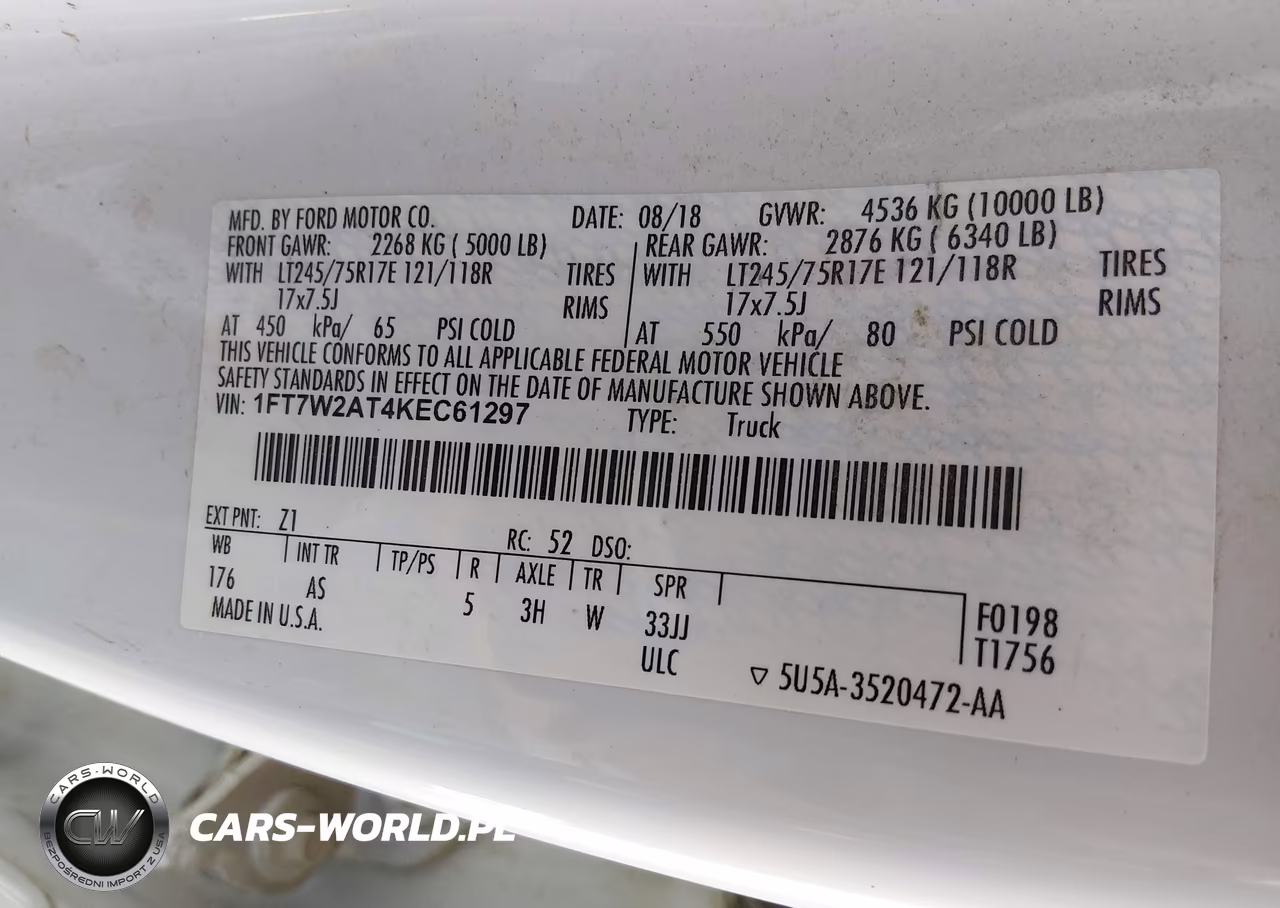 2019 Ford F-250 Xl VIN:1FT7W2AT4KEC61297 - 9