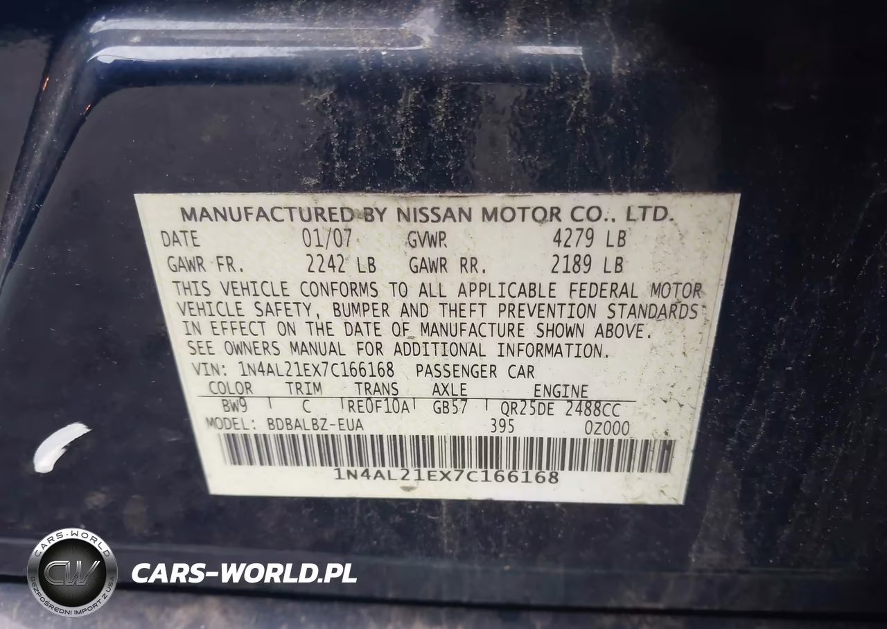 2007 Nissan Altima 2.5 S VIN:1N4AL21EX7C166168 - 9
