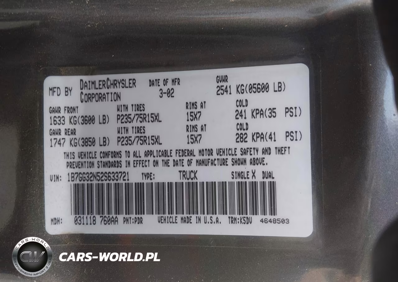 2002 Dodge Dakota Sport VIN:1B7GG32N52S633721 - 9