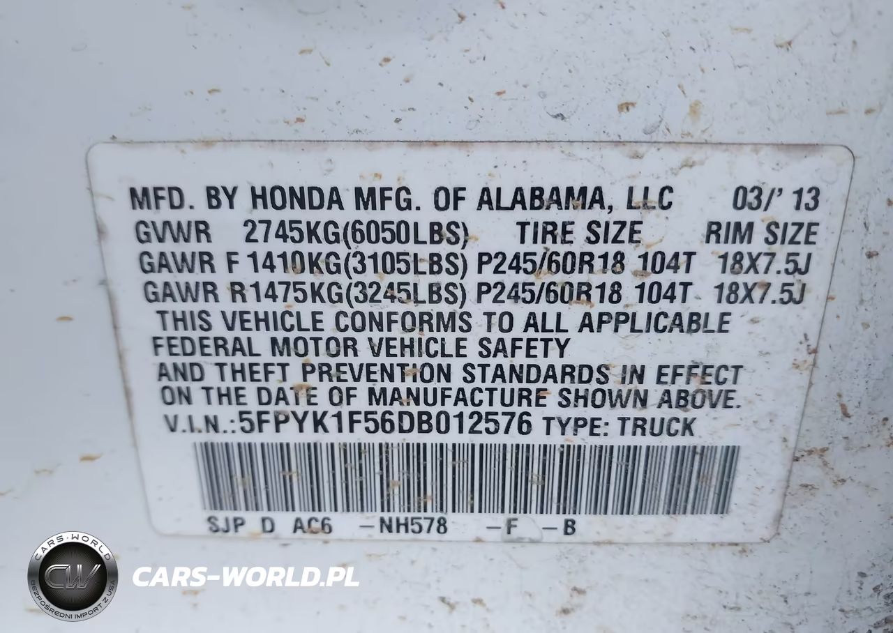 2013 Honda Ridgeline Rtl VIN:5FPYK1F56DB012576 - 9