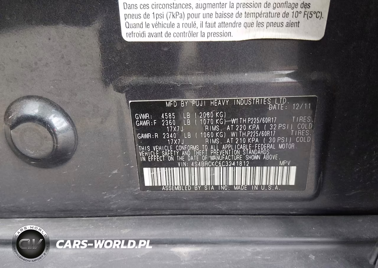 2012 Subaru Outback 2.5I Limited VIN:4S4BRCKC6C3241812 - 9