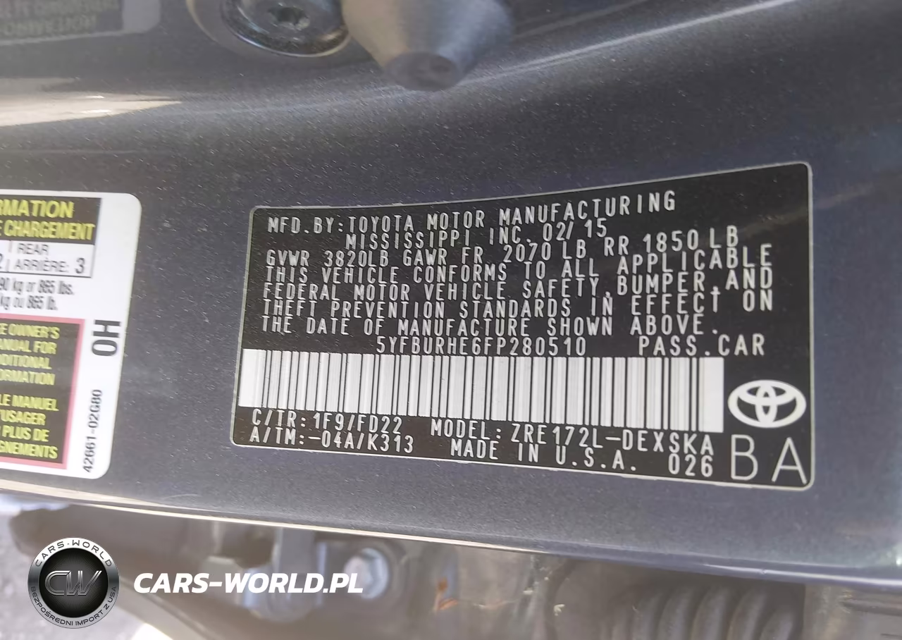 2015 Toyota Corolla S Plus VIN:5YFBURHE6FP280510 - 9