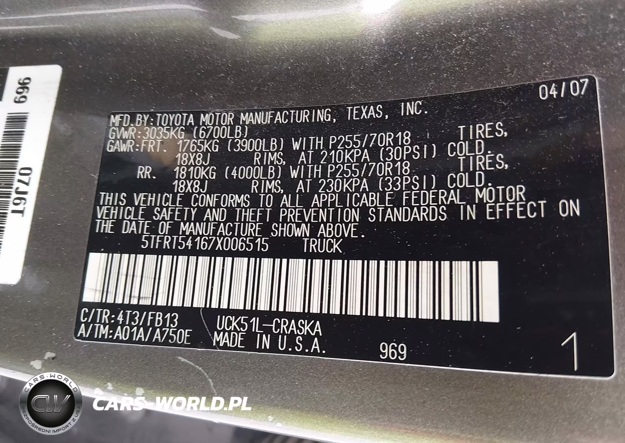 2007 Toyota Tundra Sr5 4.7L V8 VIN:5TFRT54167X006515 - 9