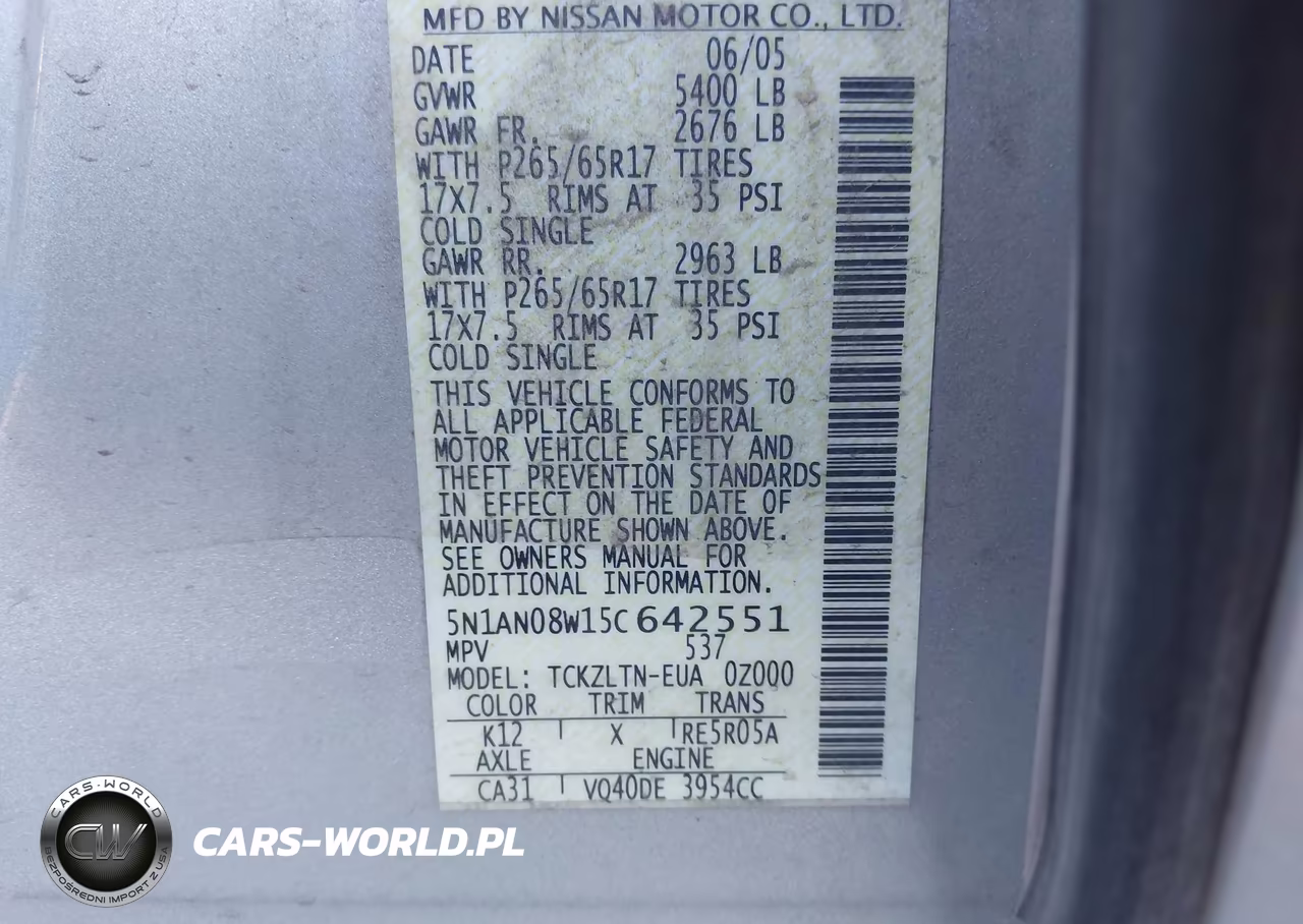 2005 Nissan Xterra Se VIN:5N1AN08W15C642551 - 9