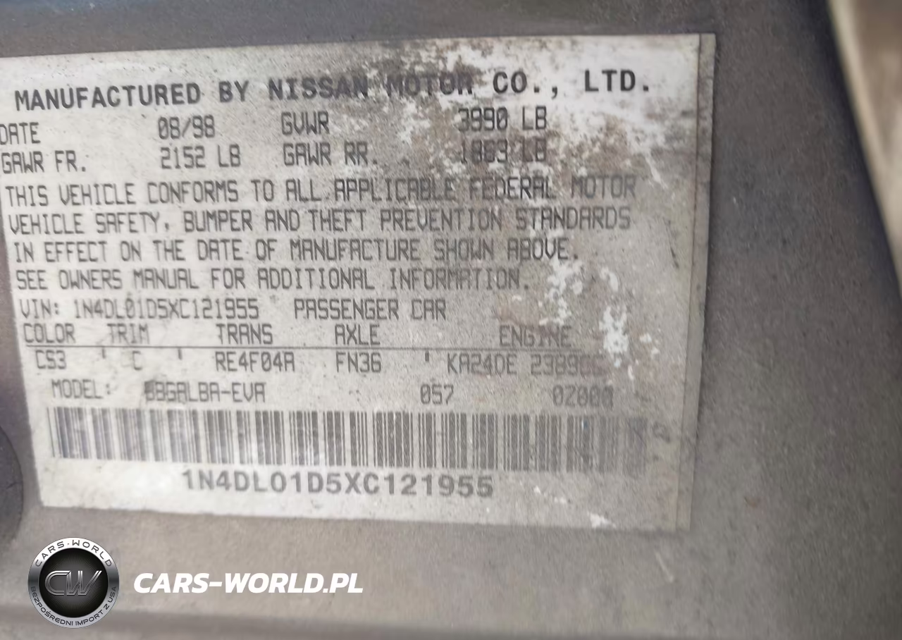 1999 Nissan Altima Gle-Gxe-Se-Se-L-Xe VIN:1N4DL01D5XC121955 - 9