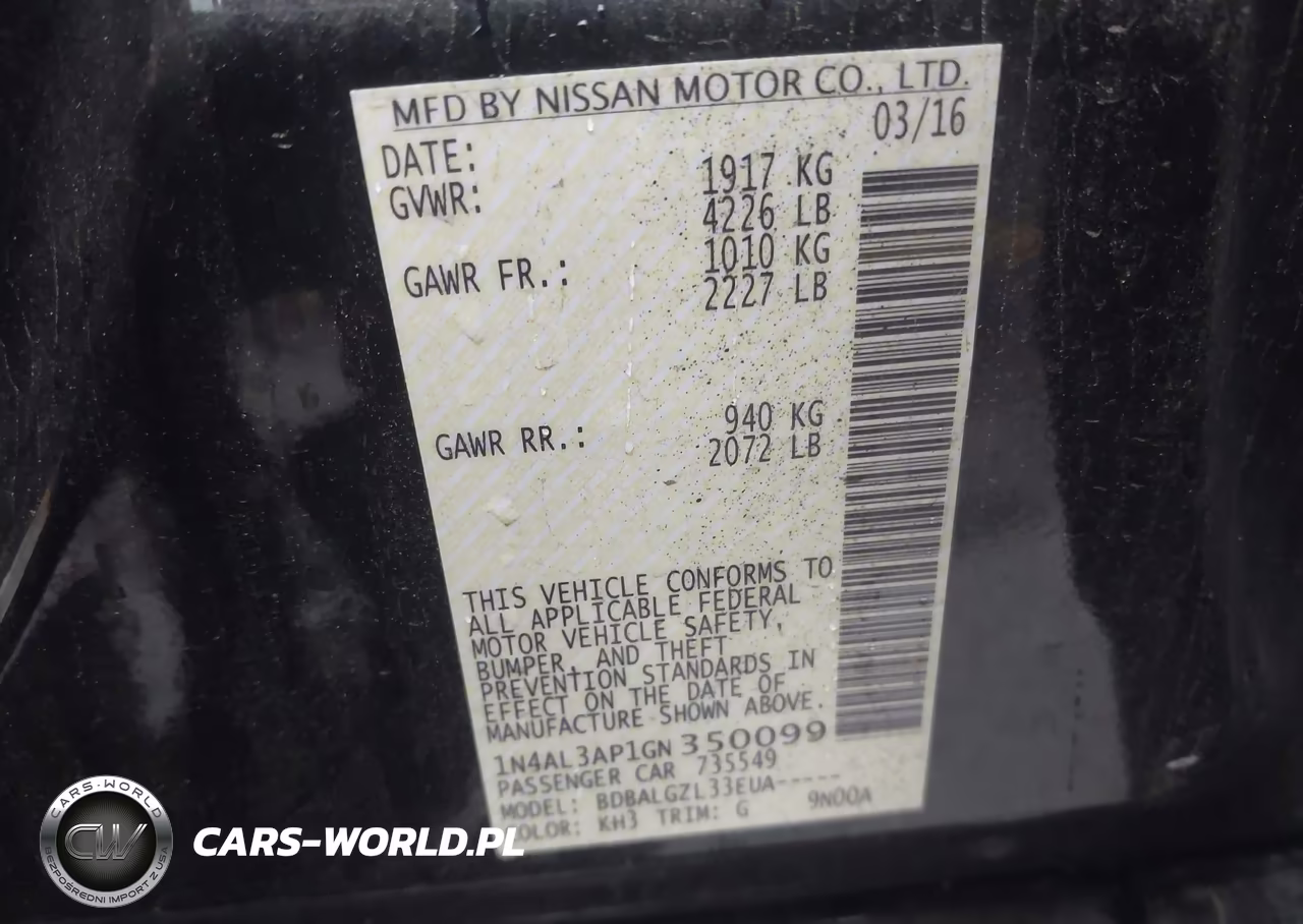 2016 Nissan Altima 2.5-2.5 S-2.5 Sl-2.5 Sr-2.5 Sv VIN:1N4AL3AP1GN350099 - 9