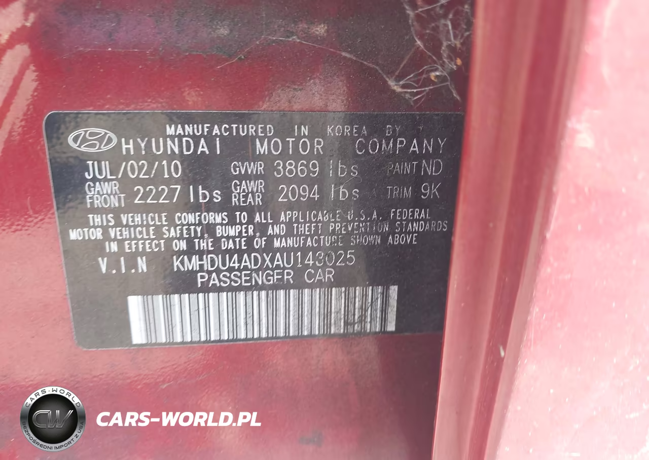 2010 Hyundai Elantra Gls VIN:KMHDU4ADXAU143025 - 9