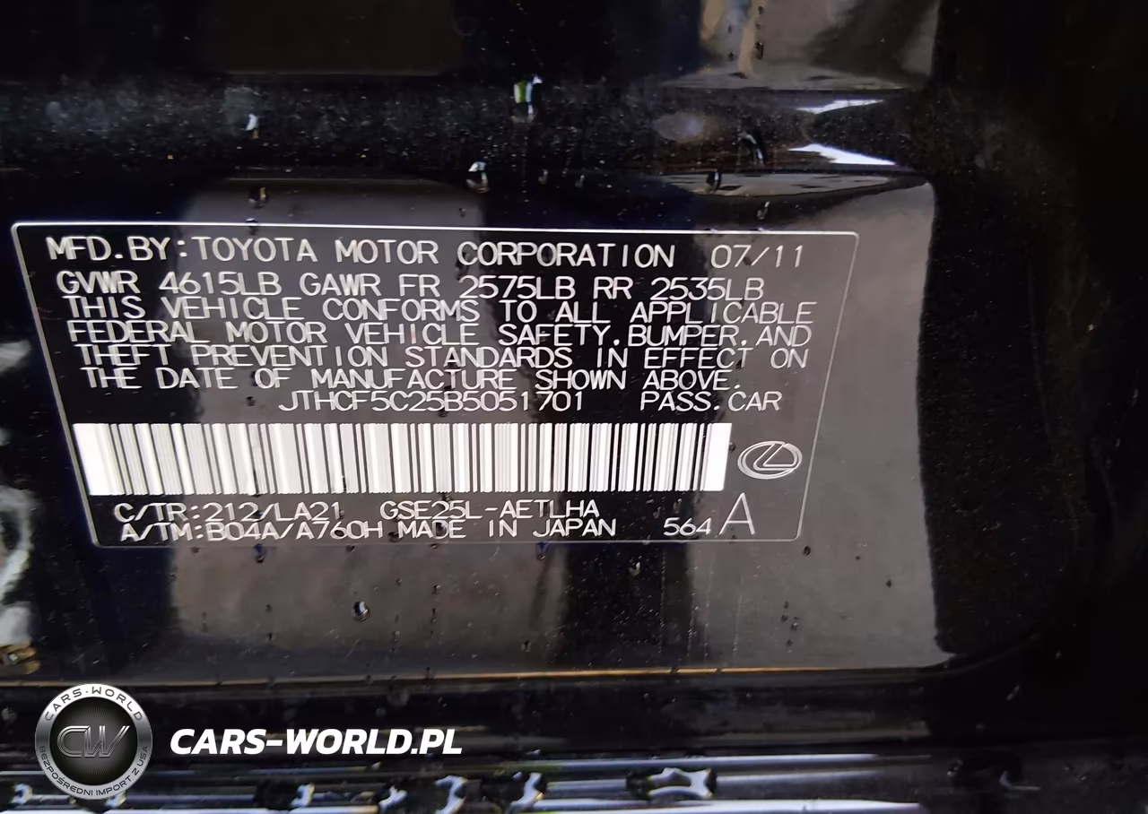 2011 Lexus Is 250 VIN:JTHCF5C25B5051701 - 9