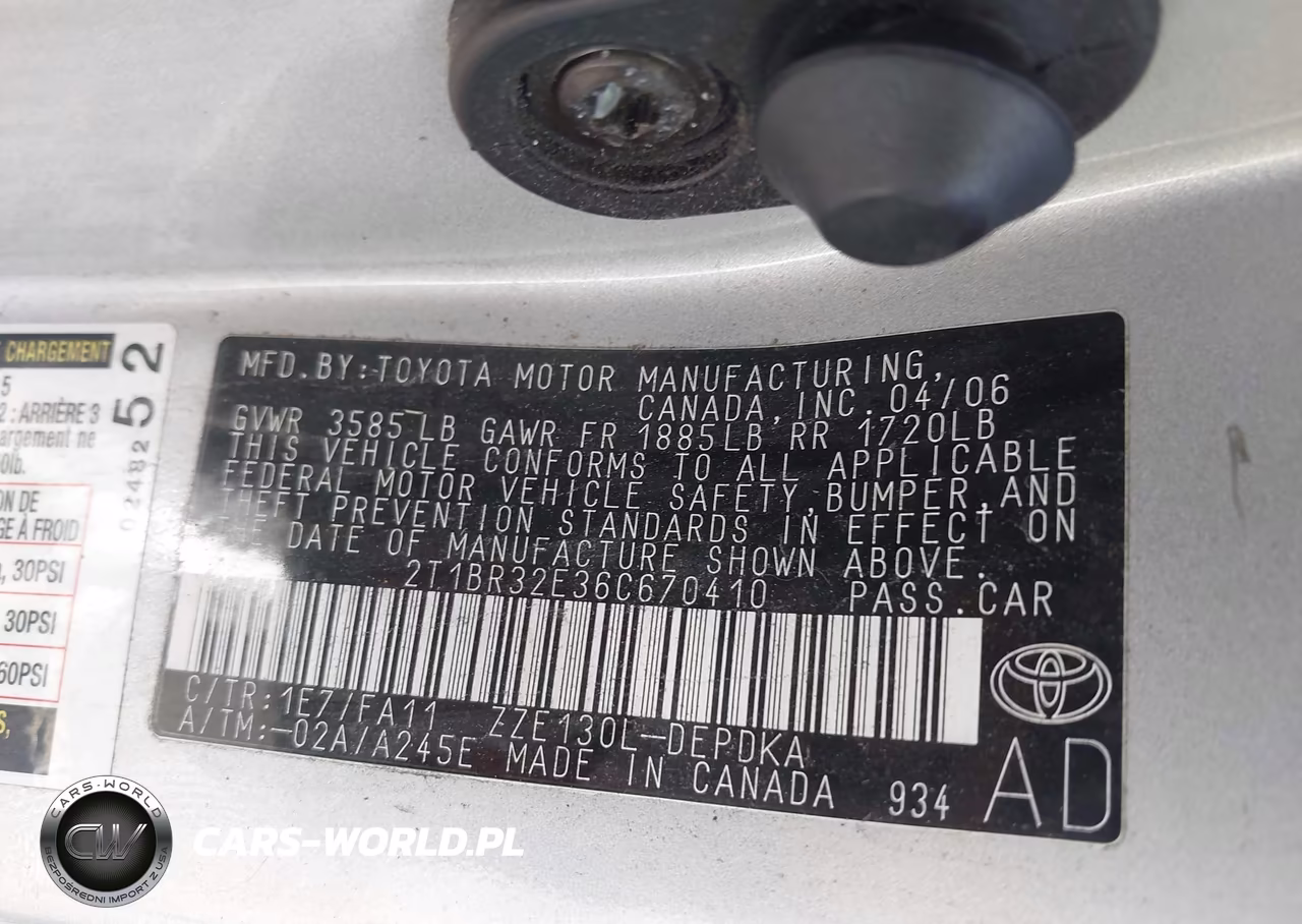 2006 Toyota Corolla Ce VIN:2T1BR32E36C670410 - 9